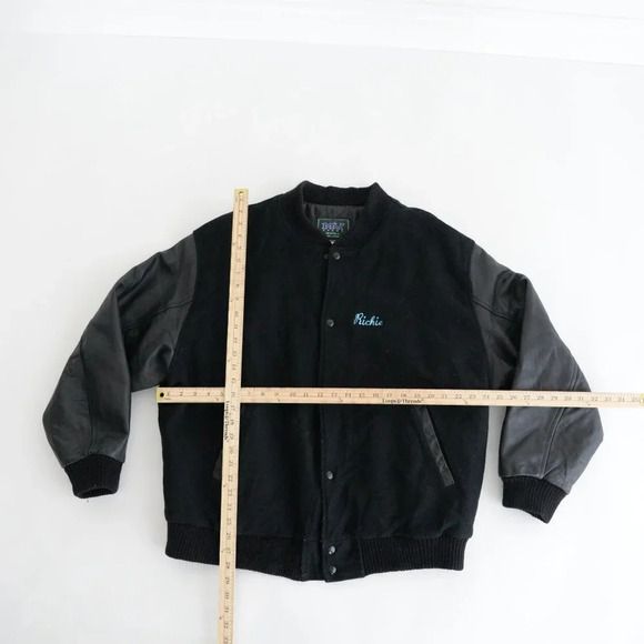 Vintage 90'S Mv Sport Black Richie's Gym Brooklyn 100% Leather And Wool Bomber - Picture 5 of 13